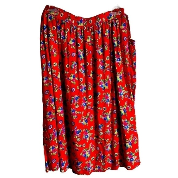 CHAUS Sport Med Red Floral Retro Vintage Skirt Elastic Waist Pockets Small (f) - Picture 1 of 3